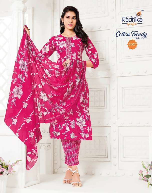RADHIKA LIFESTYLE COTTON TRENDY VOL-2 WHOLESALE PURE COTTON PRINT WITH EMBROIDERY WORK READYMADE STYLISH LOOK DRESS