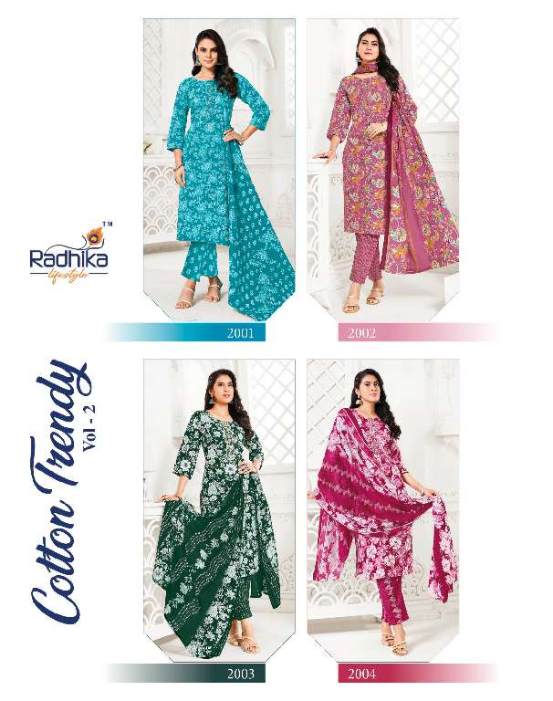 RADHIKA LIFESTYLE COTTON TRENDY VOL-2 WHOLESALE PURE COTTON PRINT WITH EMBROIDERY WORK READYMADE STYLISH LOOK DRESS