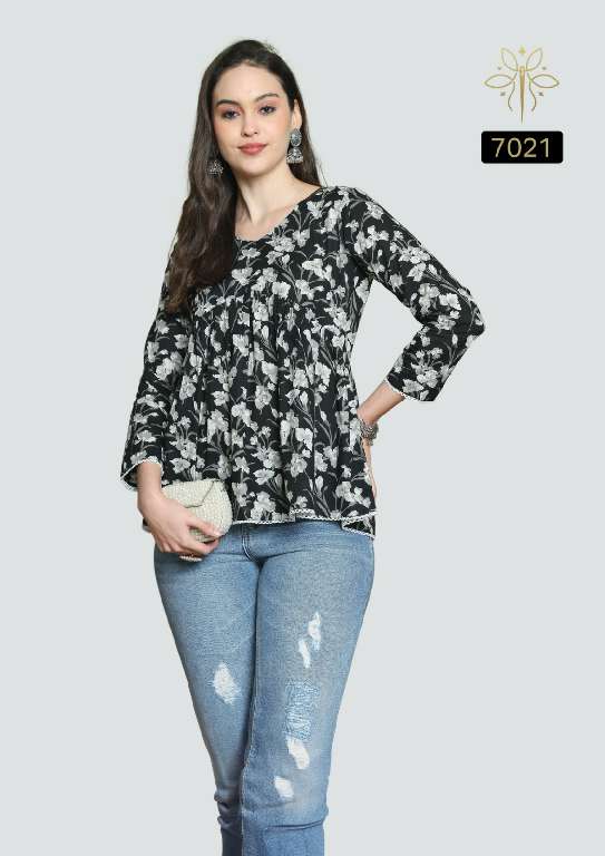 RAJNANDINI AARADHYA VOL-24 WHOLESALE PURE COTTON PRINT WITH HANDWORK FANCY SHORT TOP