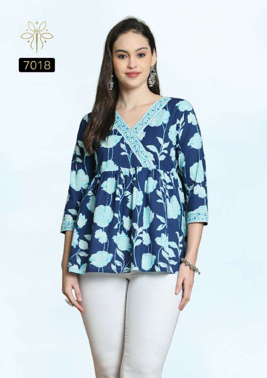 RAJNANDINI AARADHYA VOL-24 WHOLESALE PURE COTTON PRINT WITH HANDWORK FANCY SHORT TOP