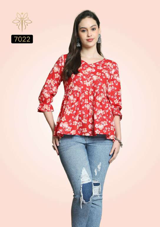 RAJNANDINI AARADHYA VOL-24 WHOLESALE PURE COTTON PRINT WITH HANDWORK FANCY SHORT TOP
