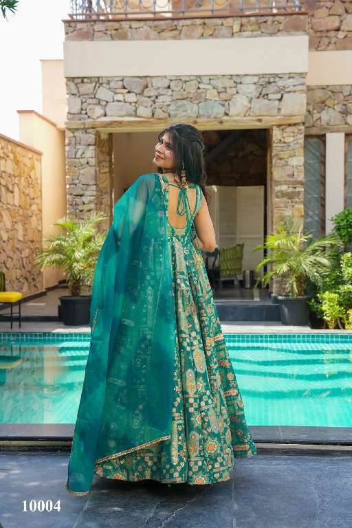 LUCAYA CLORA VOL-10 WHOLESALE SILK WITH HEAVY DIGITAL PRINT FULLY STITCH CLASSY LOOK FLARED ETHNIC GOWN