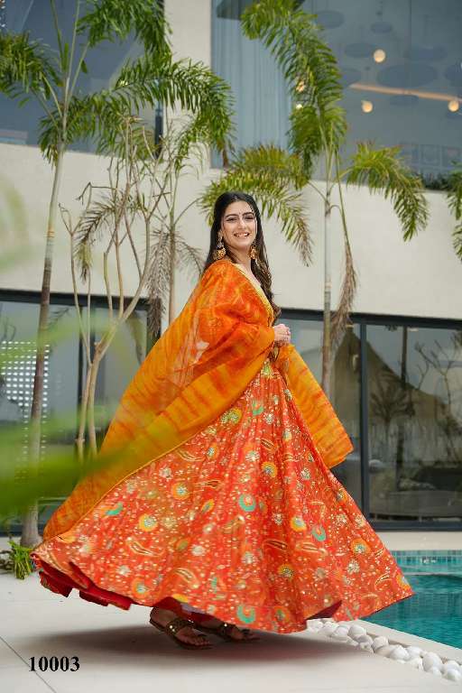 LUCAYA CLORA VOL-10 WHOLESALE SILK WITH HEAVY DIGITAL PRINT FULLY STITCH CLASSY LOOK FLARED ETHNIC GOWN
