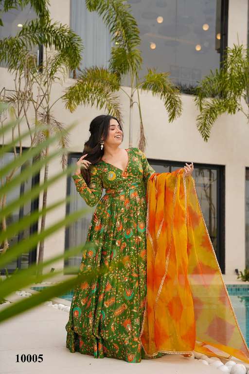 LUCAYA CLORA VOL-10 WHOLESALE SILK WITH HEAVY DIGITAL PRINT FULLY STITCH CLASSY LOOK FLARED ETHNIC GOWN