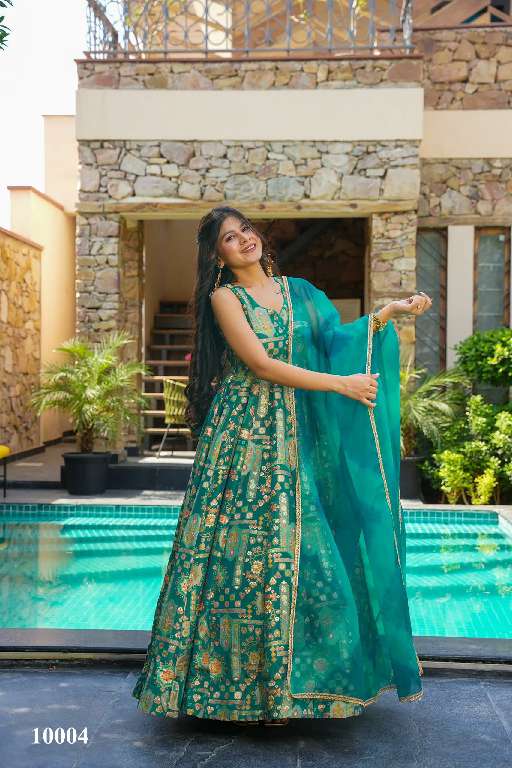 LUCAYA CLORA VOL-10 WHOLESALE SILK WITH HEAVY DIGITAL PRINT FULLY STITCH CLASSY LOOK FLARED ETHNIC GOWN