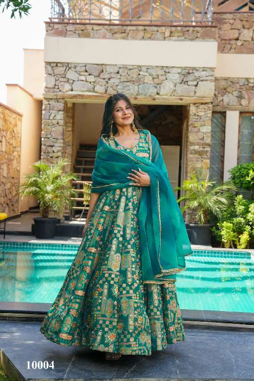 LUCAYA CLORA VOL-10 WHOLESALE SILK WITH HEAVY DIGITAL PRINT FULLY STITCH CLASSY LOOK FLARED ETHNIC GOWN
