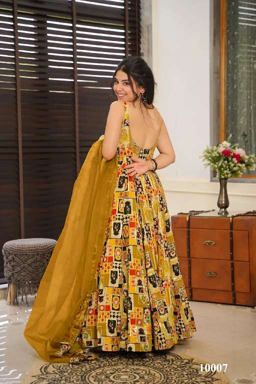 LUCAYA CLORA VOL-10 WHOLESALE SILK WITH HEAVY DIGITAL PRINT FULLY STITCH CLASSY LOOK FLARED ETHNIC GOWN