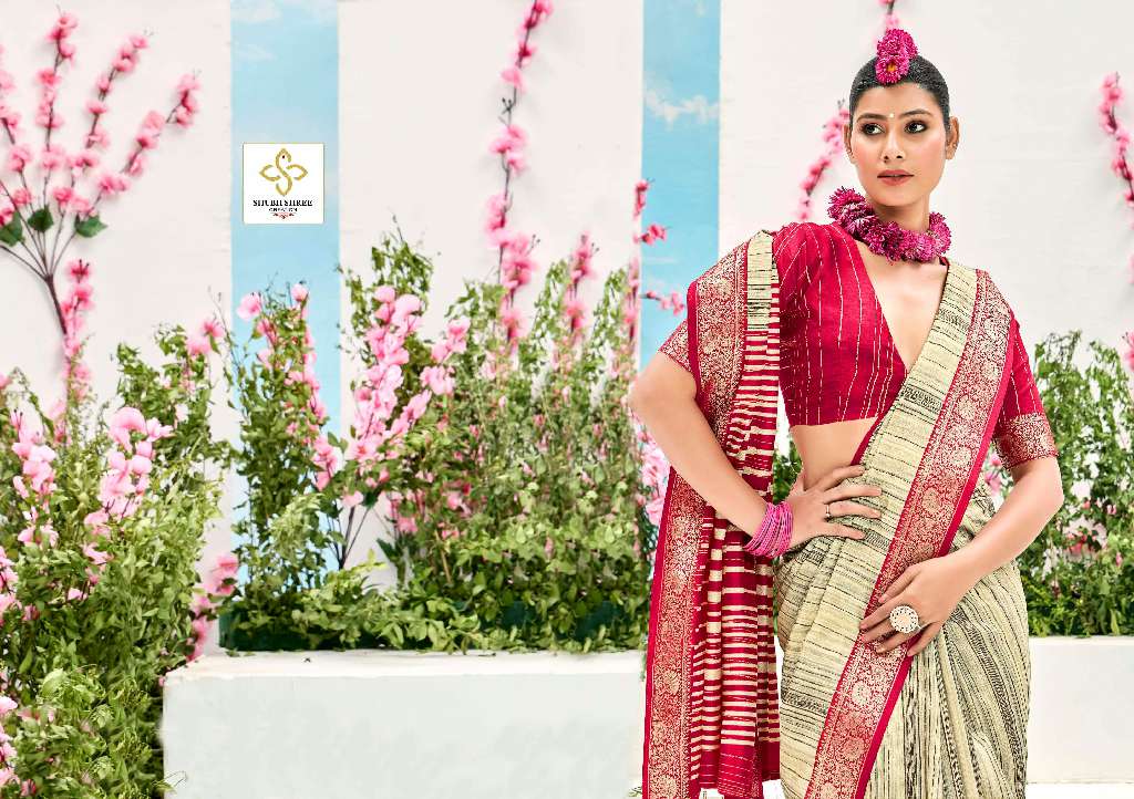 SHUBH SHREE TAKSHIKA WHOLESALE KHADI JACQUARD BORDER WITH FANCY BLOUSE DESIGNER SAREE EXPORTS