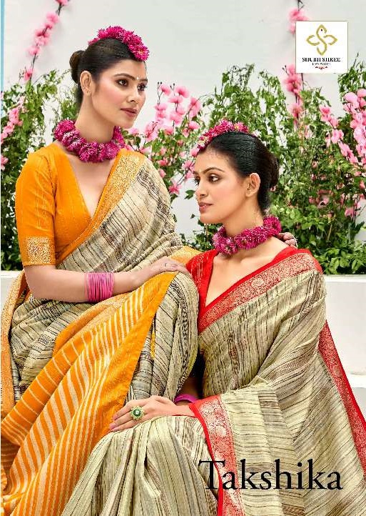 SHUBH SHREE TAKSHIKA WHOLESALE KHADI JACQUARD BORDER WITH FANCY BLOUSE DESIGNER SAREE EXPORTS