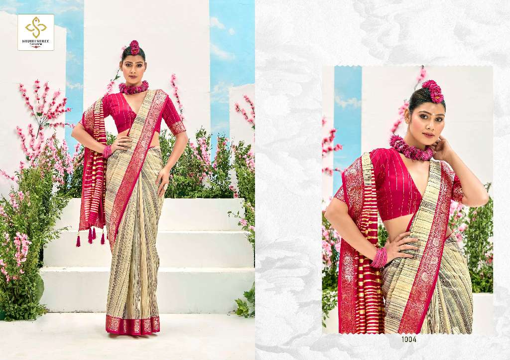 SHUBH SHREE TAKSHIKA WHOLESALE KHADI JACQUARD BORDER WITH FANCY BLOUSE DESIGNER SAREE EXPORTS