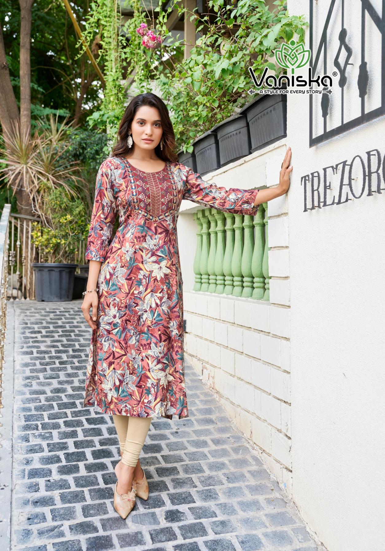 CHARMING VOL 2 BY VANISKA COLOURPIX RAYON READYMADE PLUS SIZE LONG KURTIS