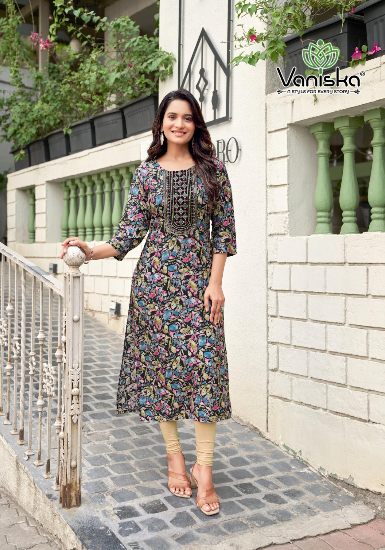 CHARMING VOL 2 BY VANISKA COLOURPIX RAYON READYMADE PLUS SIZE LONG KURTIS