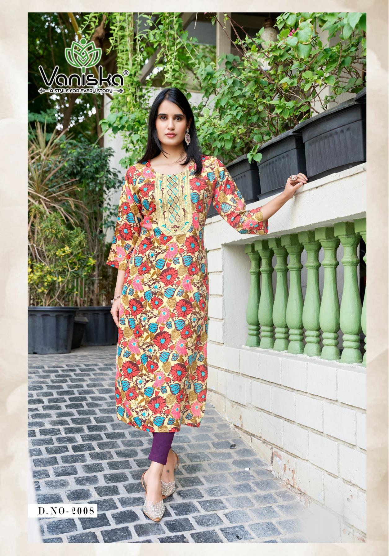 CHARMING VOL 2 BY VANISKA COLOURPIX RAYON READYMADE PLUS SIZE LONG KURTIS