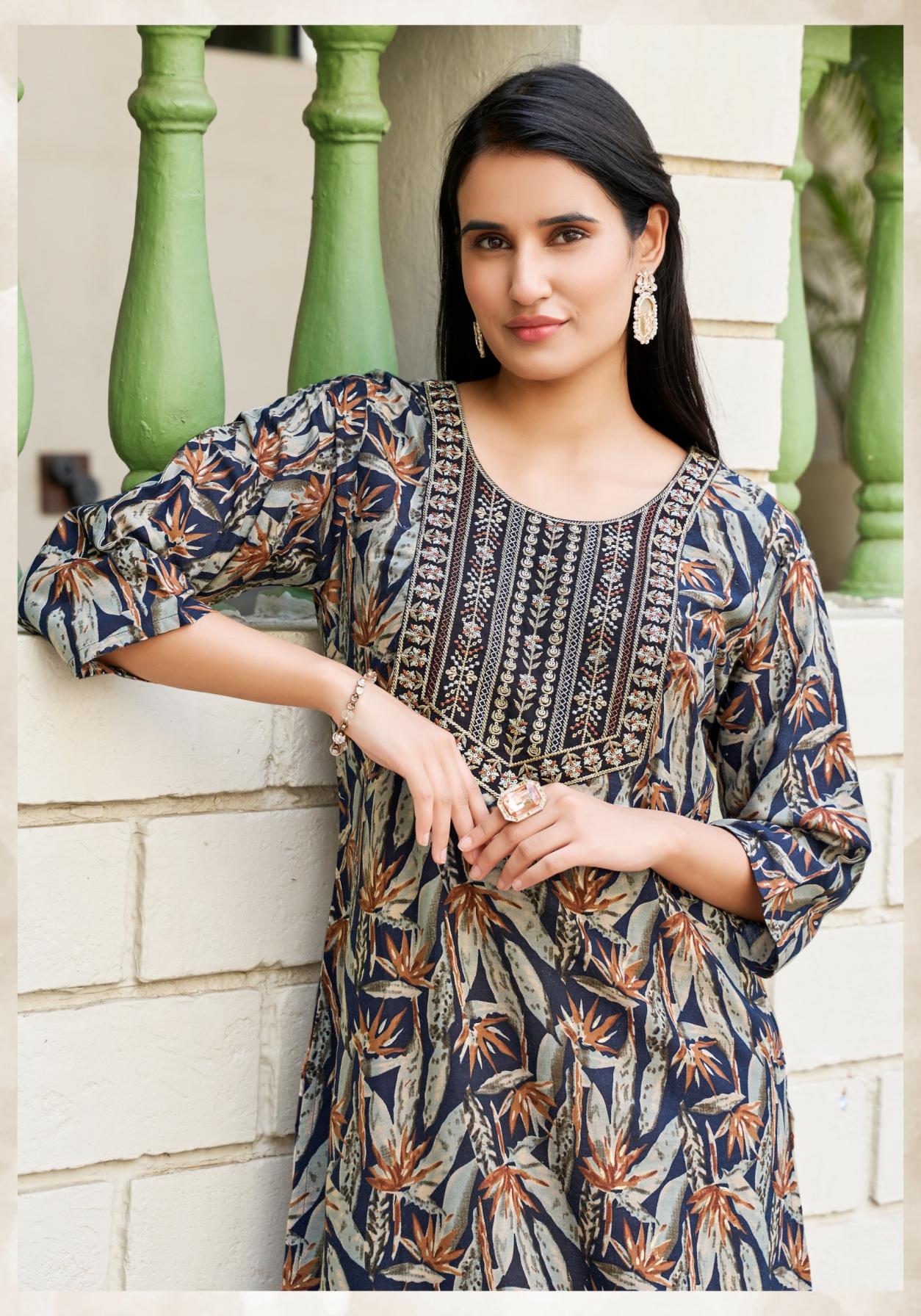 CHARMING VOL 2 BY VANISKA COLOURPIX RAYON READYMADE PLUS SIZE LONG KURTIS