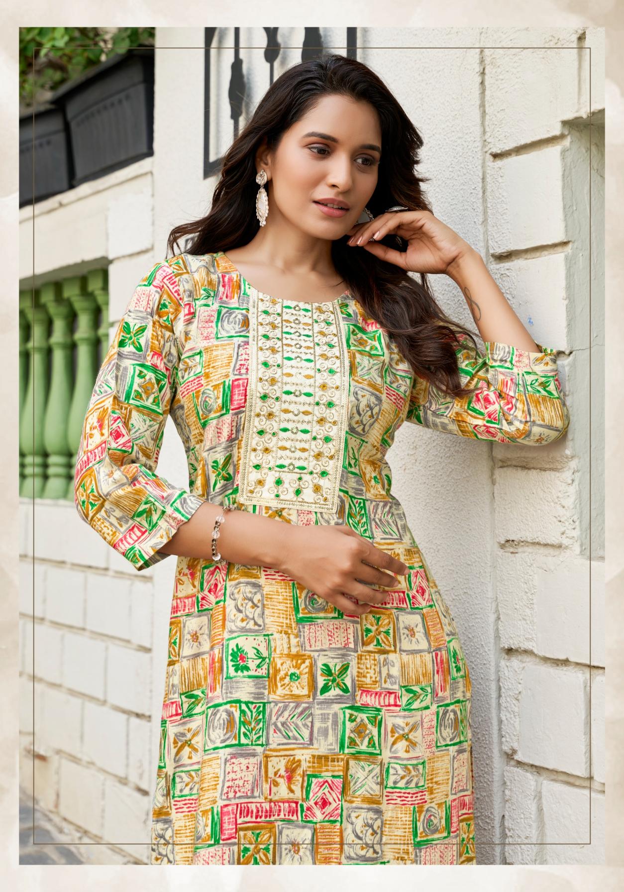 CHARMING VOL 2 BY VANISKA COLOURPIX RAYON READYMADE PLUS SIZE LONG KURTIS