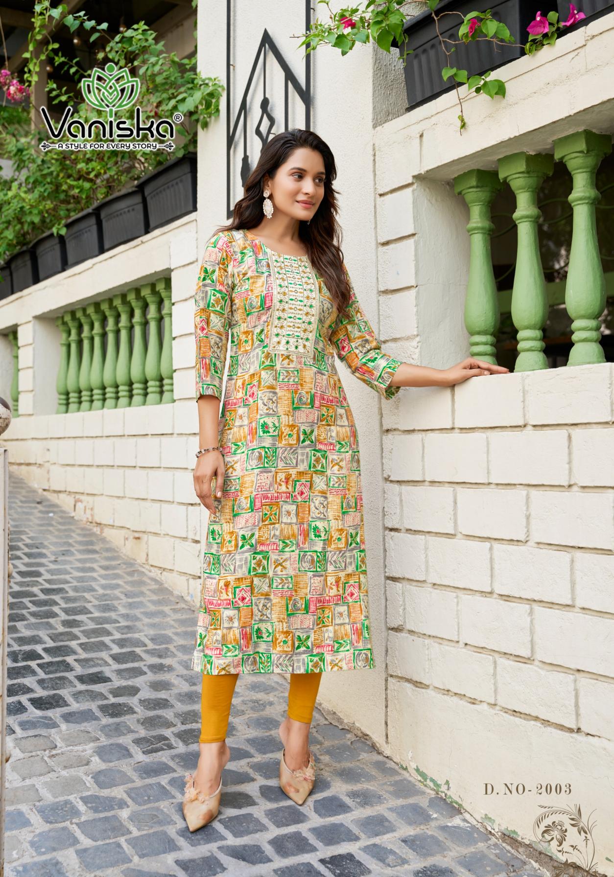 CHARMING VOL 2 BY VANISKA COLOURPIX RAYON READYMADE PLUS SIZE LONG KURTIS