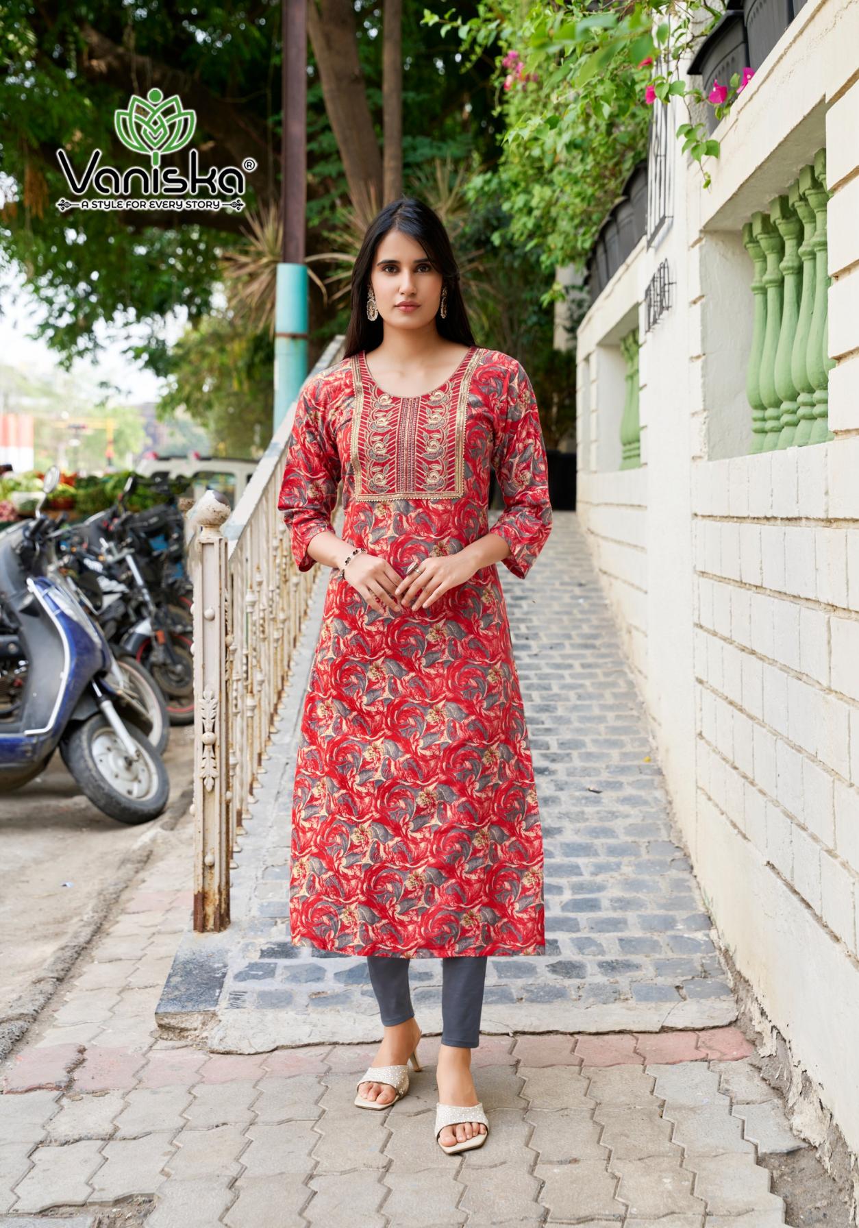 CHARMING VOL 2 BY VANISKA COLOURPIX RAYON READYMADE PLUS SIZE LONG KURTIS