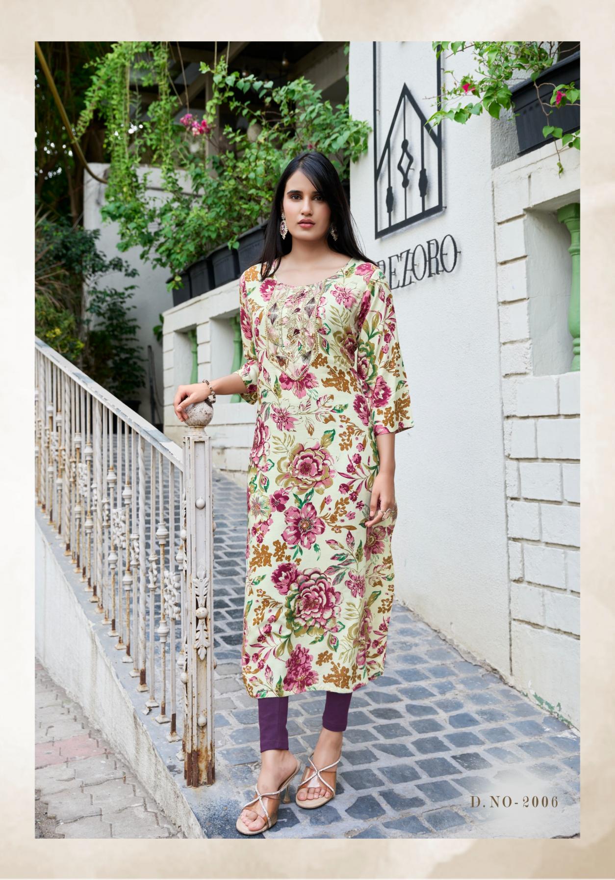 CHARMING VOL 2 BY VANISKA COLOURPIX RAYON READYMADE PLUS SIZE LONG KURTIS