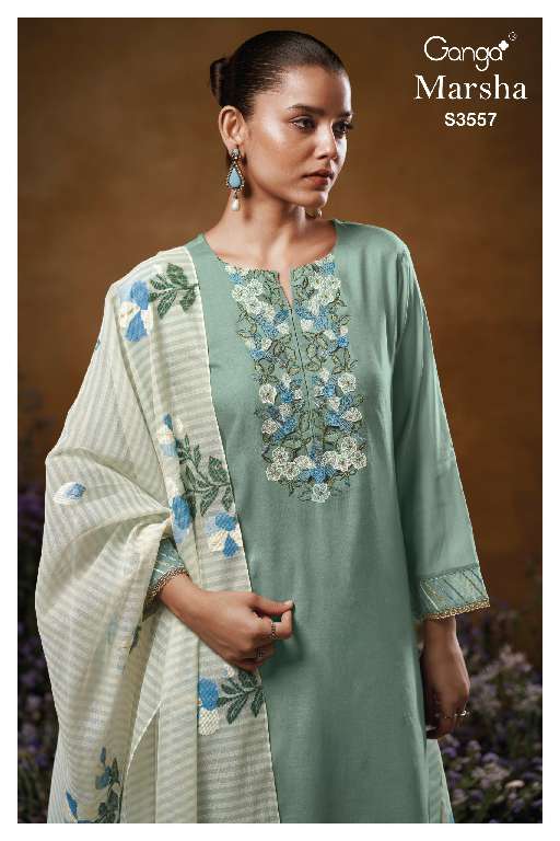 GANGA MARSHA S3557 WHOLESALE PREMIUM PURE MUL SOLID COLOR WITH WORK CLASSIC DRESS FOR WOMENS