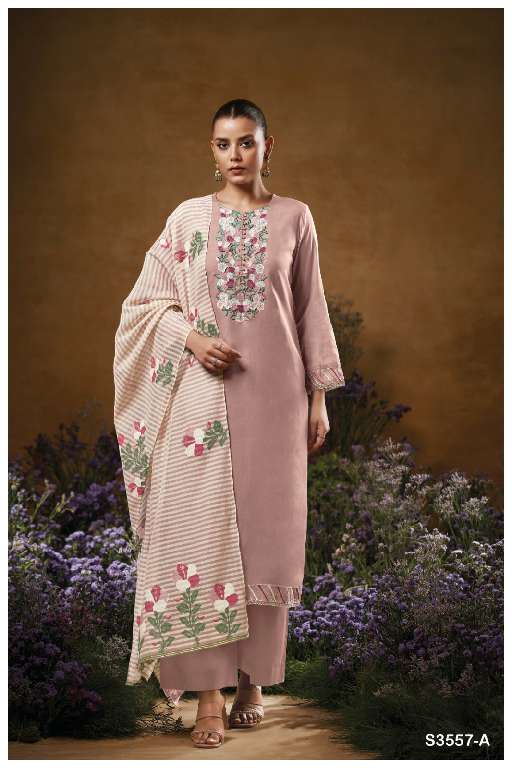 GANGA MARSHA S3557 WHOLESALE PREMIUM PURE MUL SOLID COLOR WITH WORK CLASSIC DRESS FOR WOMENS