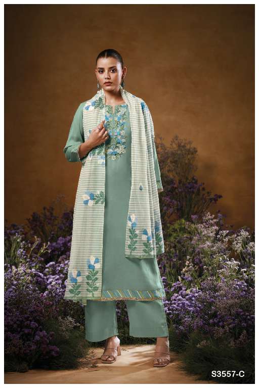 GANGA MARSHA S3557 WHOLESALE PREMIUM PURE MUL SOLID COLOR WITH WORK CLASSIC DRESS FOR WOMENS