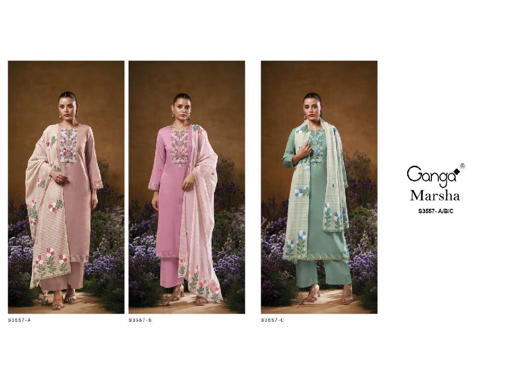 GANGA MARSHA S3557 WHOLESALE PREMIUM PURE MUL SOLID COLOR WITH WORK CLASSIC DRESS FOR WOMENS