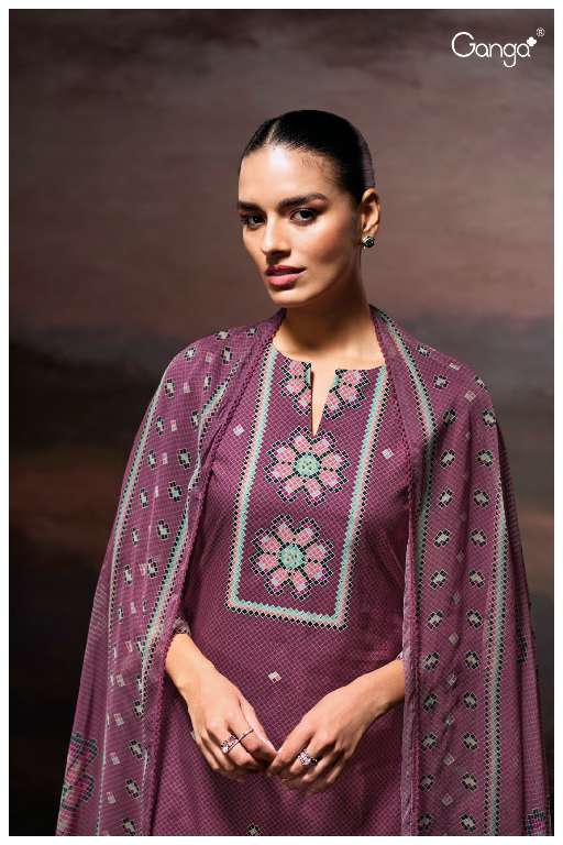 GANGA GULZARA S3687 WHOLESALE COTTON SATIN PRINTED WITH HAND WORK STYLISH LOOK DRESS