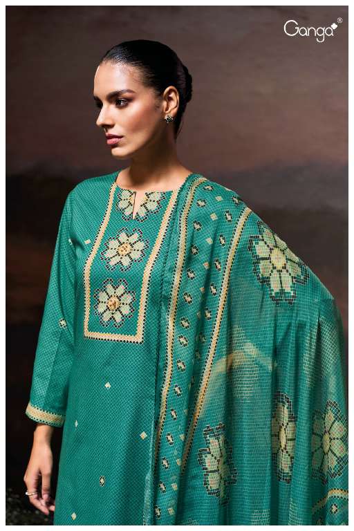 GANGA GULZARA S3687 WHOLESALE COTTON SATIN PRINTED WITH HAND WORK STYLISH LOOK DRESS