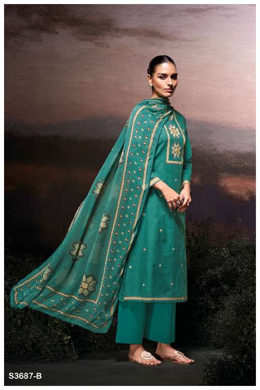 GANGA GULZARA S3687 WHOLESALE COTTON SATIN PRINTED WITH HAND WORK STYLISH LOOK DRESS