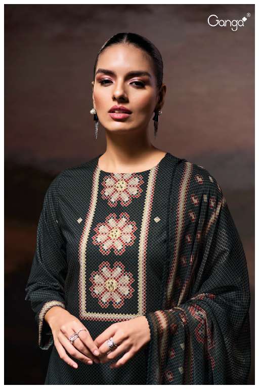 GANGA GULZARA S3687 WHOLESALE COTTON SATIN PRINTED WITH HAND WORK STYLISH LOOK DRESS