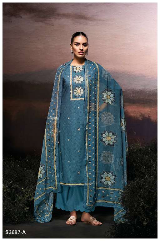 GANGA GULZARA S3687 WHOLESALE COTTON SATIN PRINTED WITH HAND WORK STYLISH LOOK DRESS