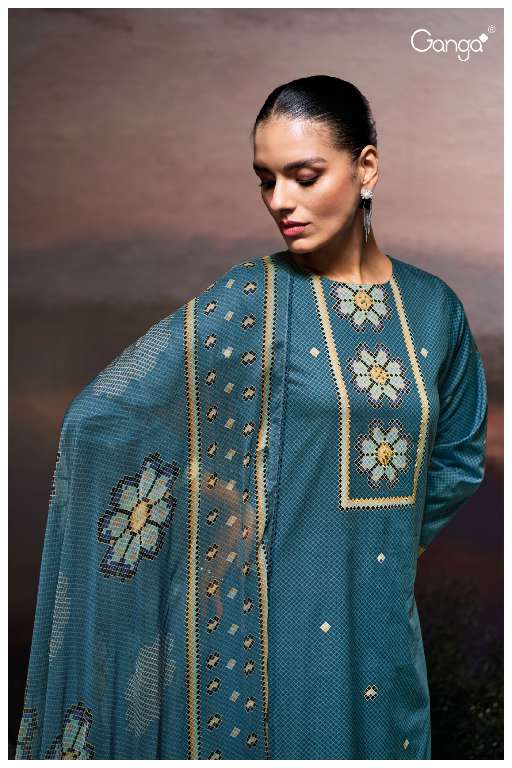 GANGA GULZARA S3687 WHOLESALE COTTON SATIN PRINTED WITH HAND WORK STYLISH LOOK DRESS