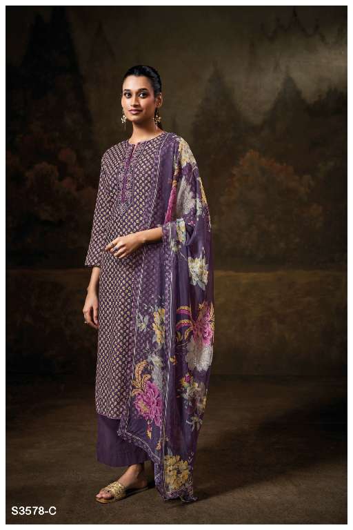 GANGA ISHWARI S3578 WHOLESALE PREMIUM COTTON PRINT WITH WORK DESIGNER 3 PCS DRESS