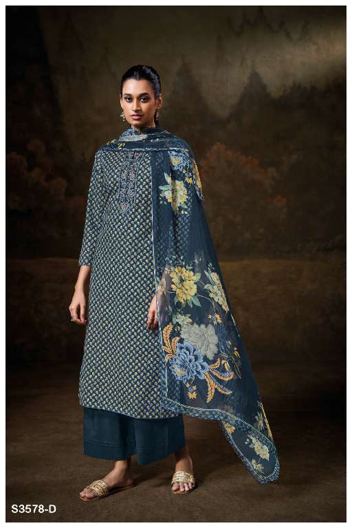 GANGA ISHWARI S3578 WHOLESALE PREMIUM COTTON PRINT WITH WORK DESIGNER 3 PCS DRESS
