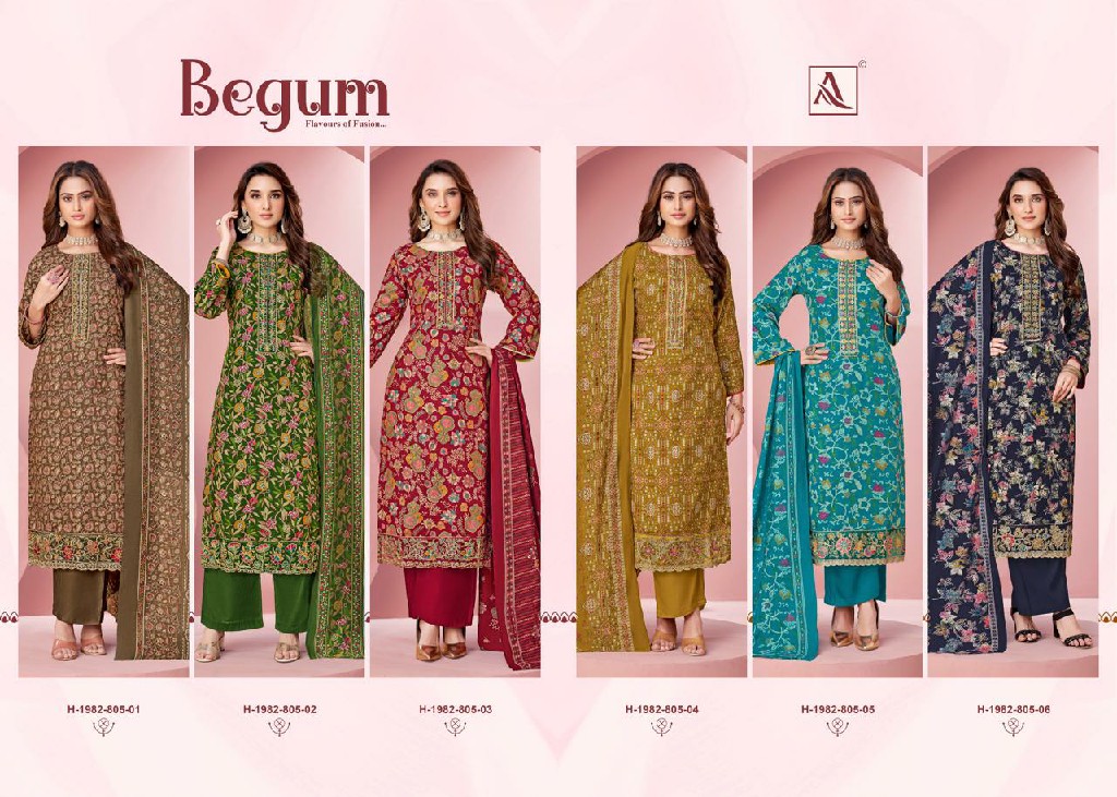 ALOK BEGUM WHOLESALE PURE VISCOSE RAYON FOIL PRINT WITH EMBROIDERY DESIGNER 3 PCS DRESS MATERIAL