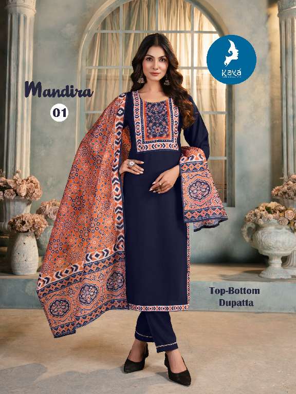 MANDIRA BY KAYA WHOLESALE RAYON PRINT WITH MASLIN DIGITAL PRINT 3 PCS READYMADE FANCY STRAIGHT DRESS FOR WOMENS
