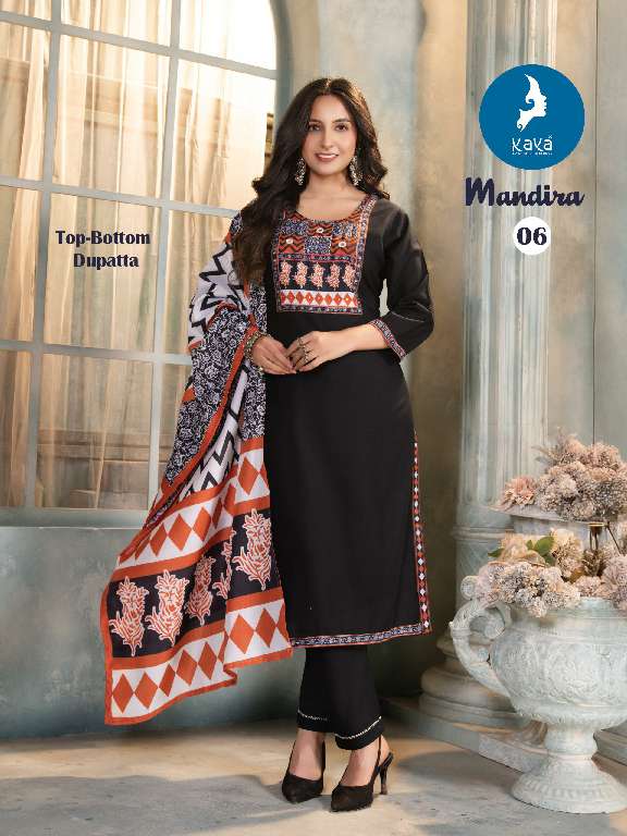 MANDIRA BY KAYA WHOLESALE RAYON PRINT WITH MASLIN DIGITAL PRINT 3 PCS READYMADE FANCY STRAIGHT DRESS FOR WOMENS