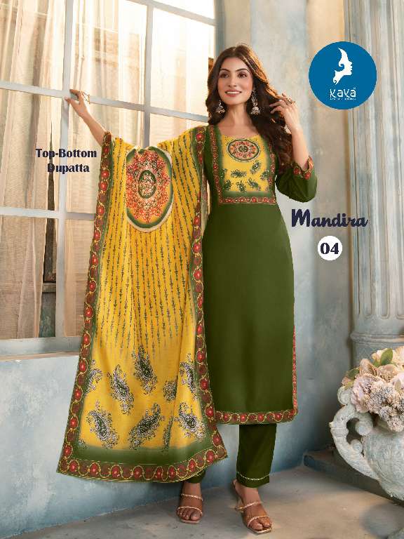 MANDIRA BY KAYA WHOLESALE RAYON PRINT WITH MASLIN DIGITAL PRINT 3 PCS READYMADE FANCY STRAIGHT DRESS FOR WOMENS