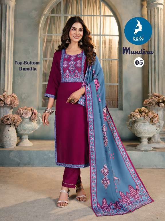 MANDIRA BY KAYA WHOLESALE RAYON PRINT WITH MASLIN DIGITAL PRINT 3 PCS READYMADE FANCY STRAIGHT DRESS FOR WOMENS