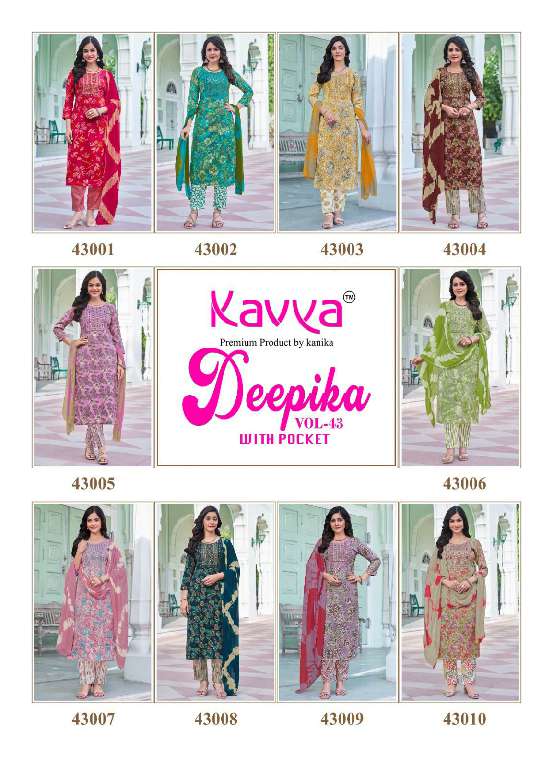 KAVYA DEEPIKA VOL-43 WHOLESALE STRAIGHT KURTI WITH POCKET PANT FULLY STITCHED PRETTY LOOK SALWAR KAMEEZ