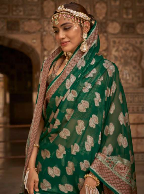KRESHVA UPNYAAS WHOLESALE GEORGETTE WITH WEAVING BUTA BORDER PALLU PARTY WEAR SAREES FOR WOMNES