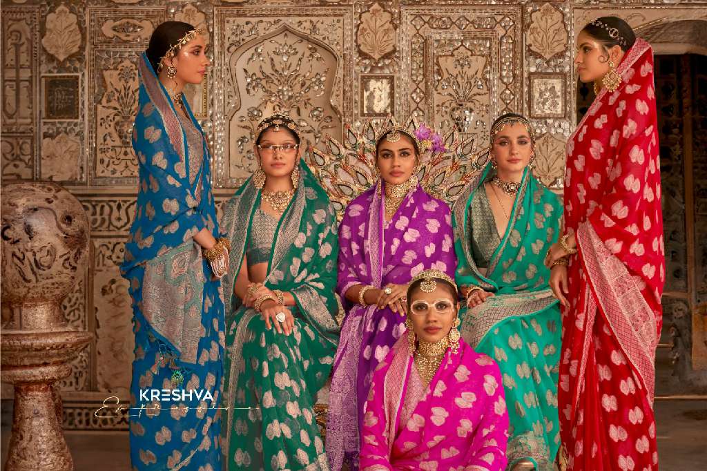 KRESHVA UPNYAAS WHOLESALE GEORGETTE WITH WEAVING BUTA BORDER PALLU PARTY WEAR SAREES FOR WOMNES