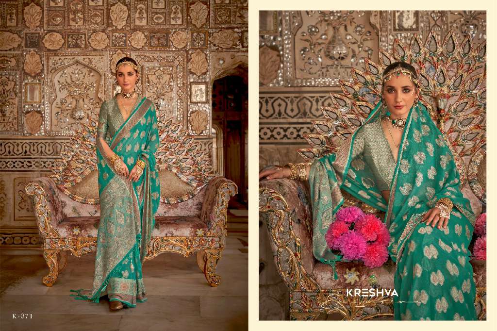 KRESHVA UPNYAAS WHOLESALE GEORGETTE WITH WEAVING BUTA BORDER PALLU PARTY WEAR SAREES FOR WOMNES