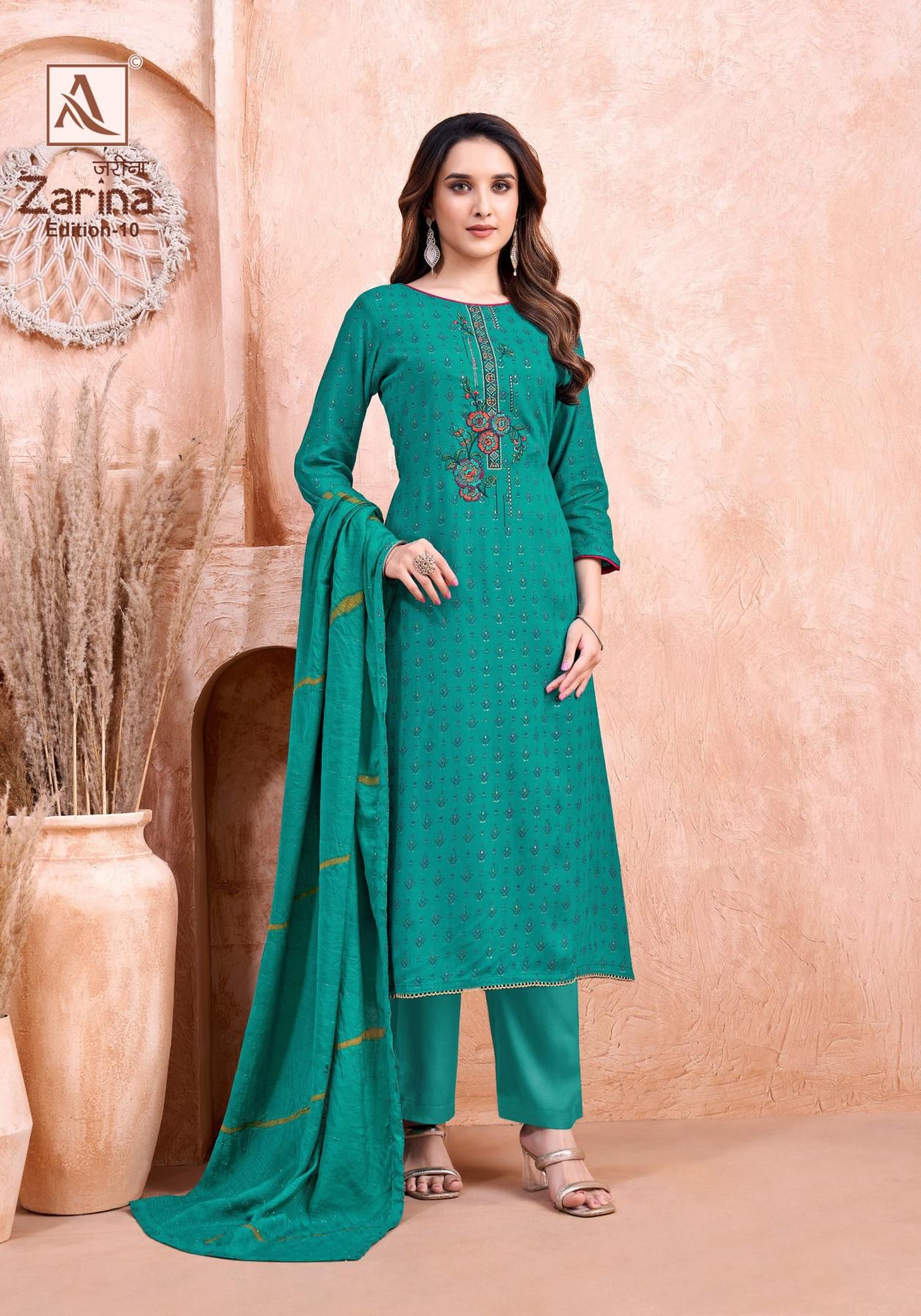ALOK ZARINA VOL 10 VISCOSE RAYON MODERN PAKISTANI UNSTITCH 3PCS DRESS
