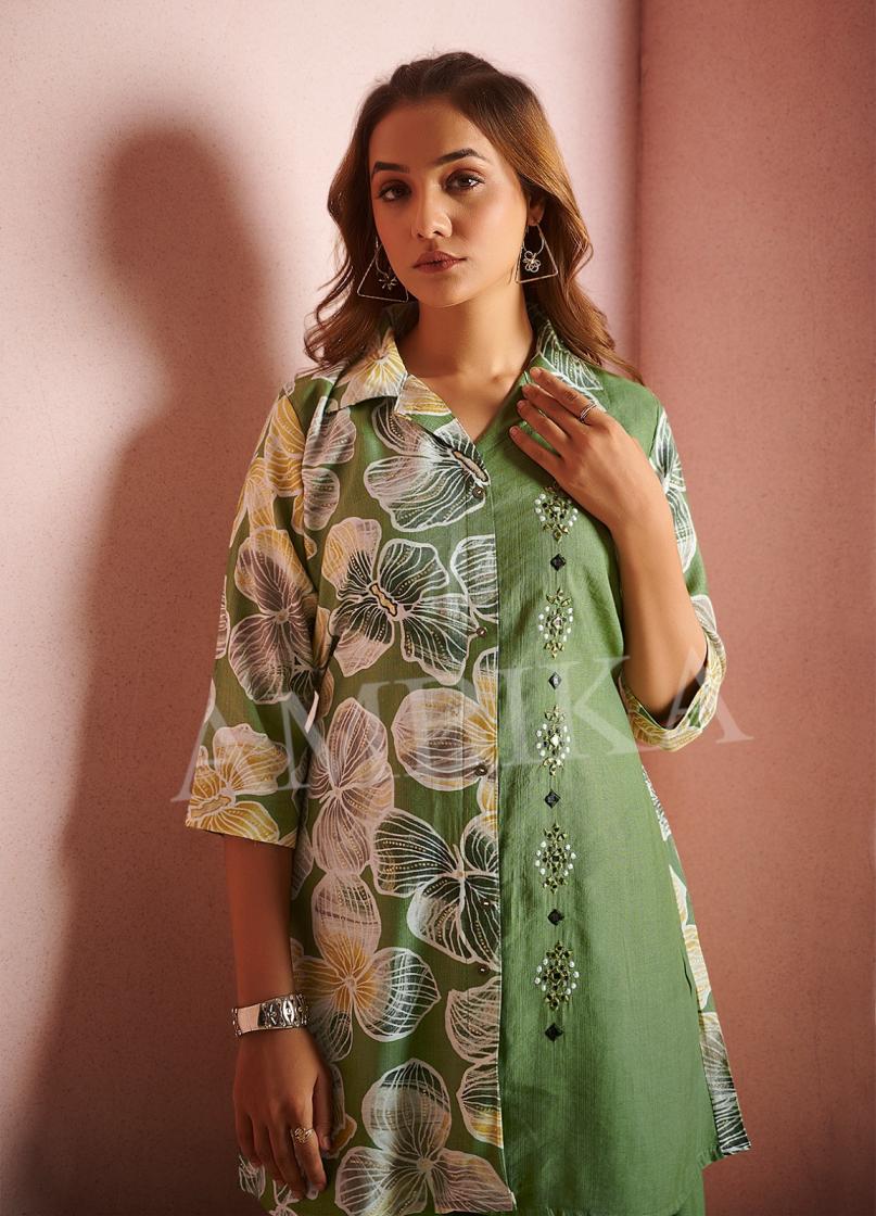 AMBIKA LAMHE VERTICAN CLASSIC LOOK FULLY STITCH KURTI WITH PLAZZO COMBO SETS