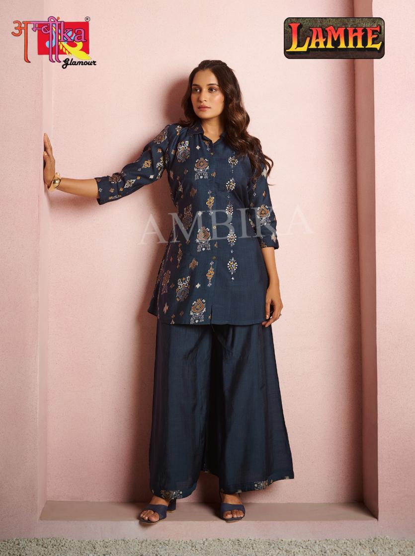 AMBIKA LAMHE VERTICAN CLASSIC LOOK FULLY STITCH KURTI WITH PLAZZO COMBO SETS