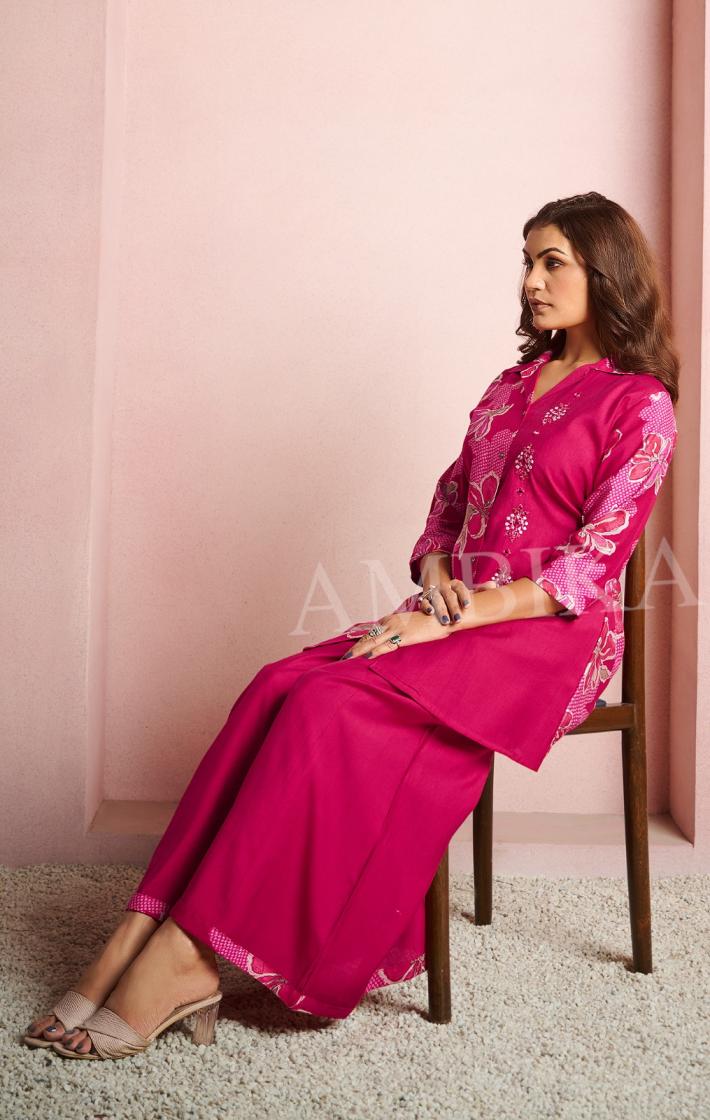 AMBIKA LAMHE VERTICAN CLASSIC LOOK FULLY STITCH KURTI WITH PLAZZO COMBO SETS
