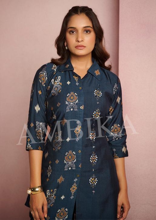 AMBIKA LAMHE VERTICAN CLASSIC LOOK FULLY STITCH KURTI WITH PLAZZO COMBO SETS
