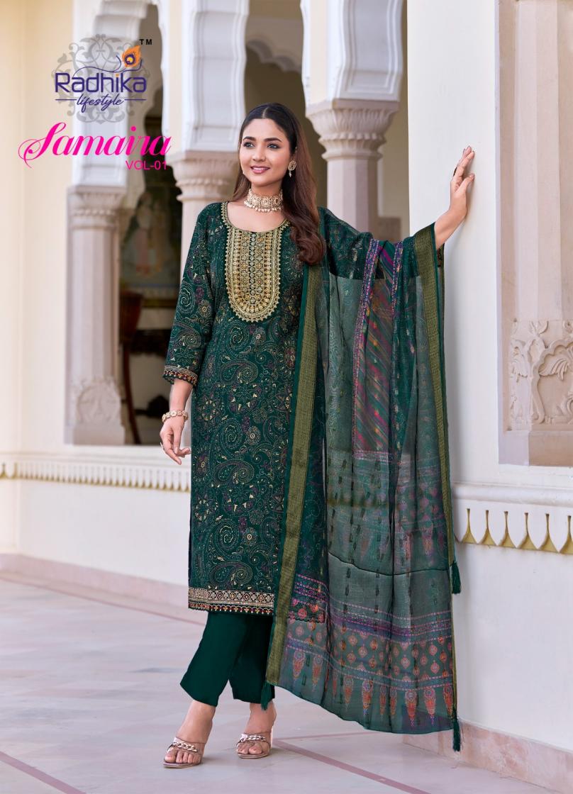 RADHIKA LIFESTYLE SAMAIRA VOL 1 VERTICAN PRINT CLASSIC READYMADE BIG SIZE 3PCS DRESS