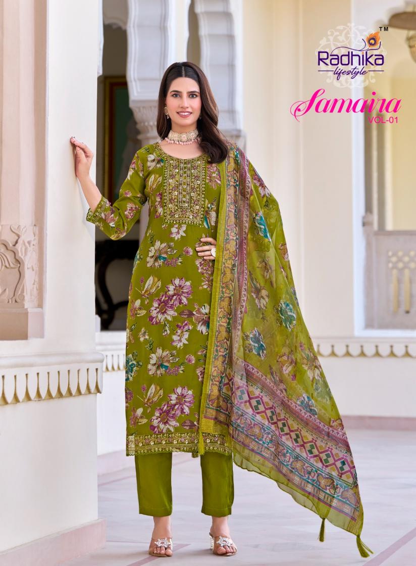 RADHIKA LIFESTYLE SAMAIRA VOL 1 VERTICAN PRINT CLASSIC READYMADE BIG SIZE 3PCS DRESS